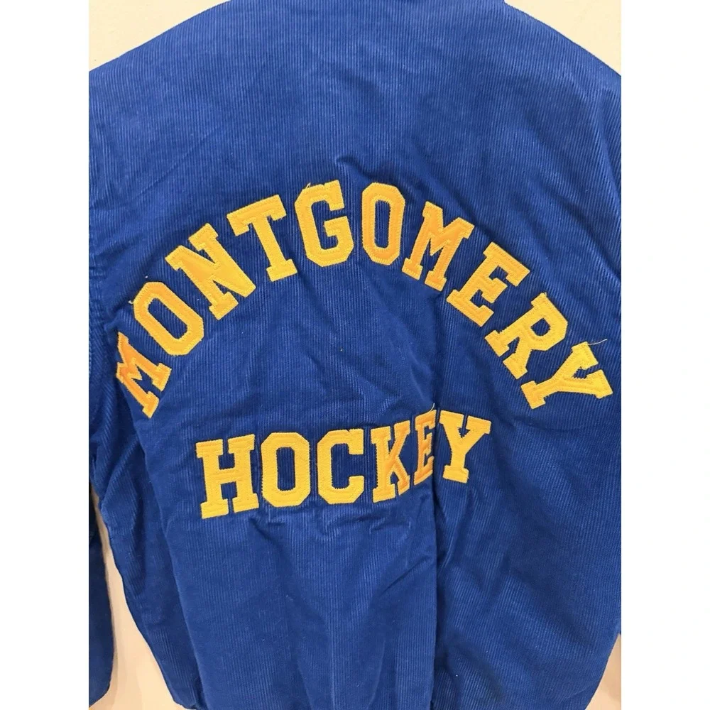 Vintage Youth Varsity‎ Jacket Corduroy Blue Hockey Jacket Size L 14–16 Retro